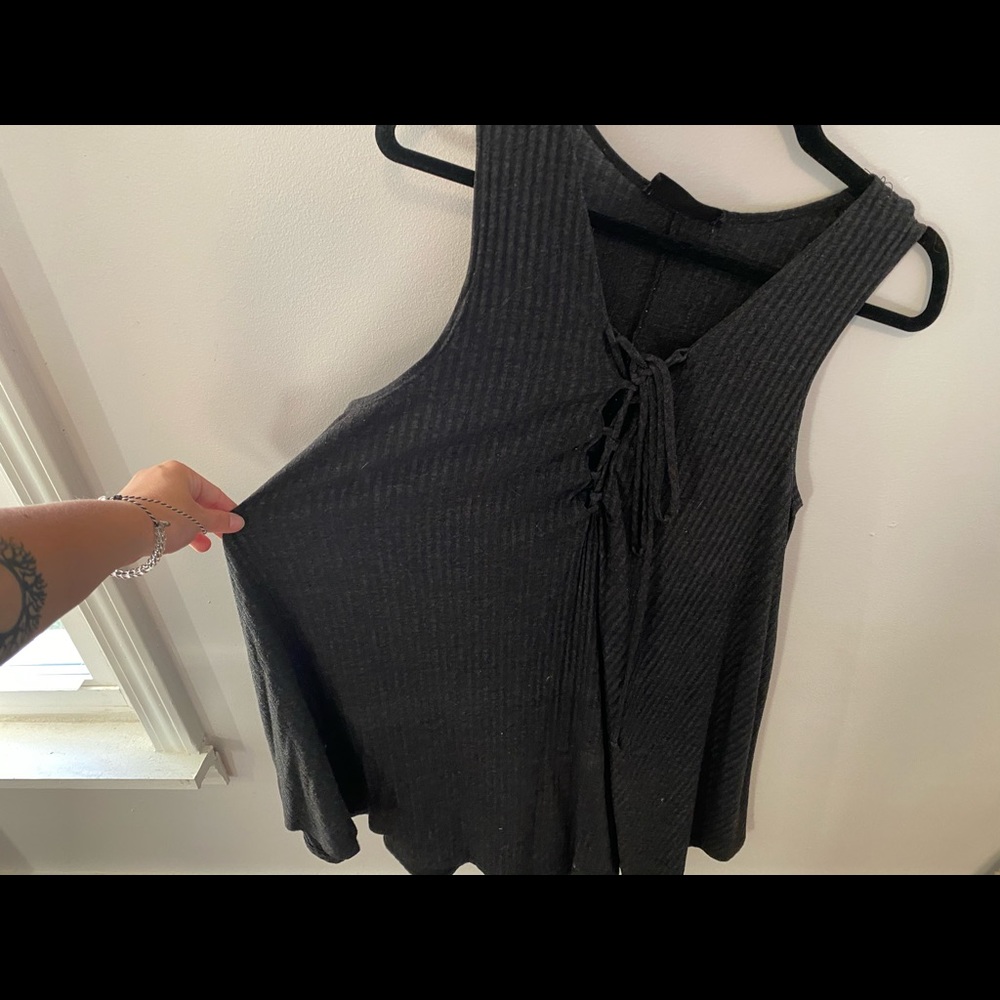 Criss cross tie front Grey  Flowy Dress